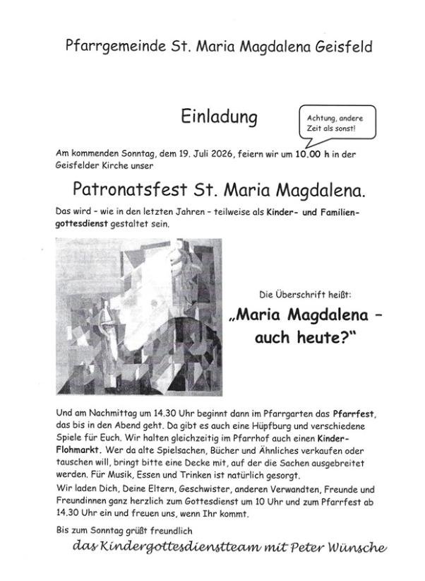 Einladung Patronatsfest Geisfeld